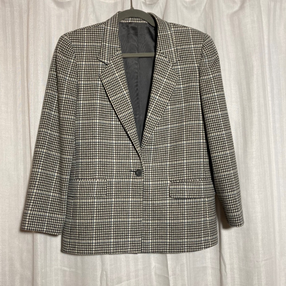 Vintage 100% Pure Wool Houndstooth Blazer Jacket Made in USA Petite 2 Preppy